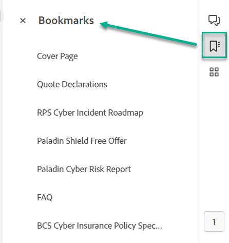 Paladin Cyber Risk Report bookmarks placement